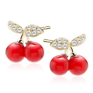 Cercei argint placati cu aur galben cireșe cu cristale DiAmanti Z2162EG_RW-DIA (Argint 925‰ 0,9 g.)